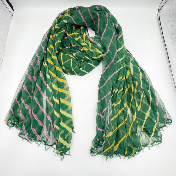 Women Scarf Green Chiffon Polyester Long Rectangular - Picture 1 of 12